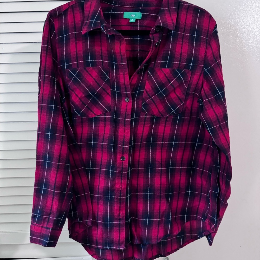 dip Red and Black Plaid Button-Down Shirt